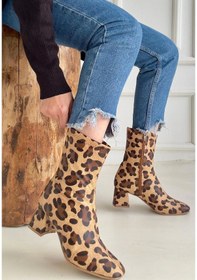 Resim Evyora Birta Leopar Cilt Streç Topuklu Bot Çok Renkli 