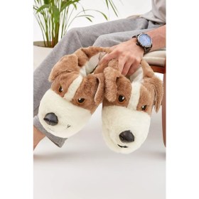 Resim Moda Devrin Mdes Taba Sevimli Köpek Figürlü Peluş Kadın Panduf 38-40 Numaralı Sessiz Taban Ayakkabı 
