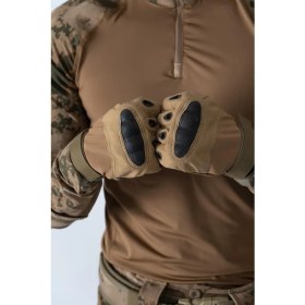 Resim Combat Tactical Outdoor Kesik Parmaksız Eldiven Asker Polis Dağcı Sporcu Bisikletçi Kemik Eldiveni 