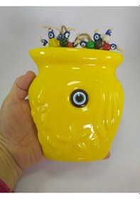 Resim Seramik Sade Sarı Vazo Nazarlık El Yapımı Nazarlık Duvar Dekoru 