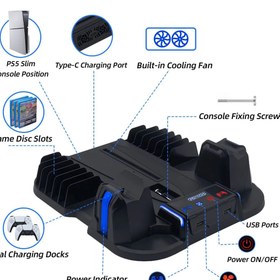 Resim Ps5 Slim Multi Fonksiyonlu Fanlı Şarj Stand 