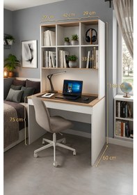 Resim Yeni Nesil Genç Odası Çalışma Masası Mdf Ergonomik Tasarım Kitaplıklı Ve Kapaklı Model Beyaz 