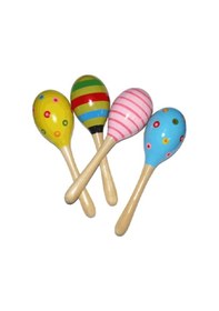 Resim Renkli Ahşap Marakas Boncuklu Ritim Çıngırağı Çocuklar İçin Eğitici Ve Eğlenceli Müzik Aleti 4 Adet 