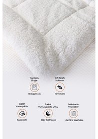 Resim Ultra Yumuşak Tek Kişilik Çift Taraflı Wellsoft Peluş Yorgan Yıkanabilir 160x220 Krem Krem 