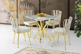 Resim Karen High Gloss 80x80 CM Gold Mutfak Masası ve 4 Adet Sandalye Takımı 