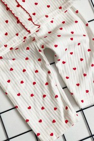 Resim BEBECİBURADA Kalp Baskılı Önden Çıtçıtlı Bebek Pijama Takımı 0-6 