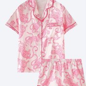 Resim Kadınlar için Saten Pijama Yaz Kısa Kollu Şort Hırka Günlük Ev Giyimi Takımı 