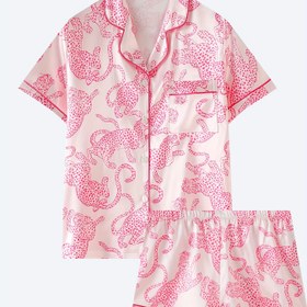 Resim Kadınlar için Saten Pijama Yaz Kısa Kollu Şort Hırka Günlük Ev Giyimi Takımı 