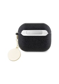 Resim Apple Uyumlu AirPods 3.nesil Kılıf Guess Lisanslı Pu Deri Mavi Beyaz Çizgili Metal Logolu Siyah 