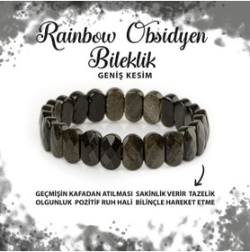 Resim Deniz Doğal Taş Sertifikalı Rainbow Obsidyen Doğal Taş Geniş Kesim Bileklik 