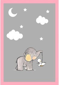 Resim Dijital Baskılı Pembe Fil Desenli Dekoratif Yıkanabilir Kaymaz Taban Çocuk Halısı Çok Renkli 