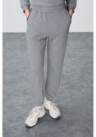 Resim Tommy Life Gri Melanj Kompakt Pamuklu Kalın Pürüzsüz Dokulu Dik Yaka Oversize Fit Kadın Eşofman Takım - 95342 GRİ MELANJ 