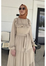 Resim Rabia Şamlı Bade Elbise Bej Normal 