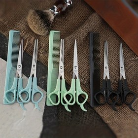 Resim 3'lü Profesyonel Saç Kesme Makası Seti, Saçak Dişleri, Düz Makaslar ve Taraklar - Tüm Saç Tipleri İçin Hassas Şekillendirme, Evcil Hayvan Bakım Araçları Dahil, Salon Kalitesinde Sonuçlar, Renkli Saplar, Salon Kalitesinde Şekillendirme|Ergonomik Tasarım|Metalik Bitiş, Saç Kesme Araçları 