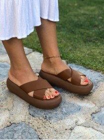 Resim SHOEMARK Hello Kalın Şerit Camel Kadın Terlik 