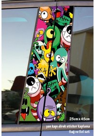 Resim Sevimli Yaratıklar Sticker Yan Kapı Direk Kaplama 2li Sol Sağ Takım Yapıştırma 