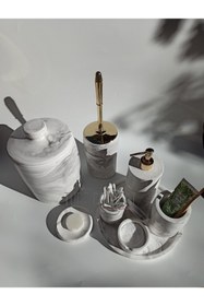 Resim Ture Concept Mermer Görünümlü Banyo Seti Çöp Kovası ,tuvalet Fırçası, Tepsi,sabunluk ,pamukluk, Cubukluk 