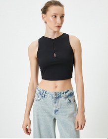 Resim Koton Crop Atlet Pencere Detaylı Bisiklet Yaka Slim Fit Siyah 4sak10692ek Siyah 