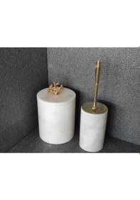 Resim Beyaz Mermer Gold Mercan Aksesuarlı 2'li Banyo Seti Beyaz 
