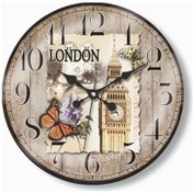 Resim London Desenli Okunaklı Ev Işyeri Ofis Bombe Camlı Duvar Saati Çok Renkli 