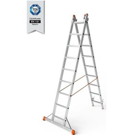 Resim Aluminyum Endüstriyel A Tipi Sürgülü Merdiven 2 Kademeli 2x9 Basamaklı 