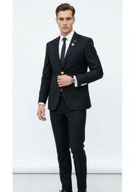 Resim Plus Scorpion Çift Yırtmaçlı Likrasız Dokulu Kumaş Slim Fit Erkek Blazer Ceket Modern Ve Dayanıklı Mat Siyah 
