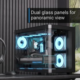 Resim Aero Cool Aerocool Ae P300C Bk 3X12Cm Mirror A-Rgb Fanlı, Panoramik Tempered Panel, Matx Boş Bilgisayar Kasası 