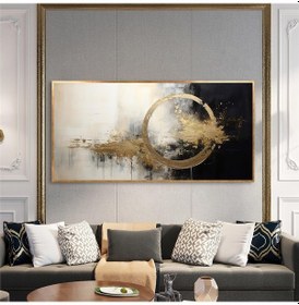 Resim Yağlı Boya Dokulu Tablo Siyah Altın Gold Soyut Altın Çerçeveli U08049-179062 