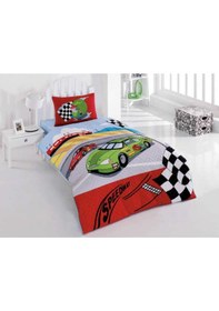 Resim Kapitoneli Tek Kişilik 4 Mevsim Pike Pamuk Yarış Arabalı Model Speedway Nevresim Kırmızı 