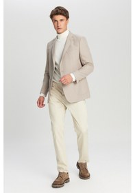 Resim Erkek Bej Slim Fit Dar Kesim Mono Yaka Torba Cepli Blazer Ceket Bej 