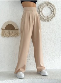 Resim Lavajeans Cırt Cırtlı Bol Paça Plazzo Pantolon Bej Gri 