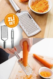 Resim Mucit Home 2li Set Paslanmaz Çelik Rende Ve Soyacak Peynir Çikolata Zencefil Patates Limon Rende Sebze Soyucu Gümüş 