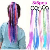 Resim 3/5 adet Kızların Renkli Örgülü Saçları ile Lastik Bantları - Canlı Çok Renkli At Kuyruğu Saç Bantları, Parti, Cosplay ve Temalı Etkinlikler için Düz Saç Aksesuarları, Gençler ve Gençler için Mükemmel Hediye, Parti Saç Aksesuarları 