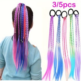 Resim 3/5 adet Kızların Renkli Örgülü Saçları ile Lastik Bantları - Canlı Çok Renkli At Kuyruğu Saç Bantları, Parti, Cosplay ve Temalı Etkinlikler için Düz Saç Aksesuarları, Gençler ve Gençler için Mükemmel Hediye, Parti Saç Aksesuarları 