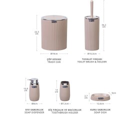 Resim Okyanus Home Vizon Kromlu Çizgili Yuvarlak 5'li Banyo Seti 