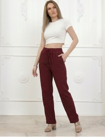Resim Know Kadın Pamuk Müslin Kumaş Bolpaça Pantolon Bordo 