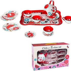 Resim Evcilik Oyun Seti 15 Parça Çiçek Desenli Metal Çay Seti Oyuncak Fincan Seti 