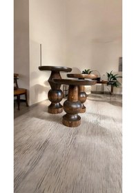Resim Wood Wooden Ahşap 3 Lü Set Fitilli Mantar Yan Sehpa / Ceviz Renk / Zigon Sehpa Vernikli Ceviz 