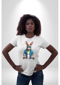 Resim Halter Spor Güneş Gözlüüğü Tavşan Unisex Unisex Beyaz Organik Baskılı T-shirt Penye Yüksek Kalite Beyaz 