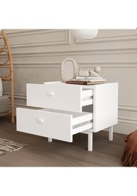 Resim Robinhome Rhode Komodin 2 Çekmeceli Ahşap Ayaklı Beyaz 