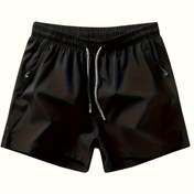 Resim Erkek Hızlı Kuruyan Atletik Şort - Hafif, Bol Fit, Fermuar Cebi, Kordonlu Bel, Katı Siyah Polyester Karışımı, Plaj ve Gündelik Giyim İçin İdeal, Gündelik Plaj Giyim|Gündelik Stil Şortlar|Fermuarlı Şort 
