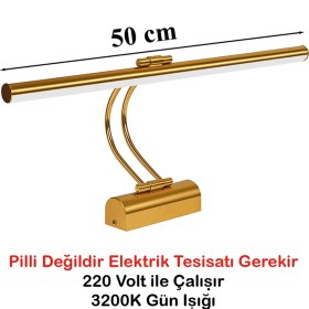 Resim Goes Flüt LED Aplik 50 cm 3200K Gün Işığı | Modern Duvar Aydınlatma | Enerji Tasarruflu Banyo, Tablo ve Çalışma Masası Lambası (Gold) 