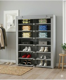 Resim Missidea 2 Bölmeli Metal Profilli Bez Dolap Ayakkabılık Gri Gri 