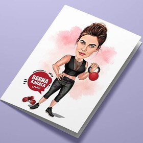 Resim Spor Yapan Kadın Karikatürlü Tebrik Kartı 