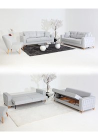 Resim Nola Koltuk Takımı 3+3+1+1 & Bazalı Yataklı Koltuk & Kanepe - Keten Gri 