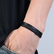 Resim 1 Adet Erkek Çift Dokuma PU Deri Bileklik - Sağlam Dokuma, Şık Minimalist Tasarım, Günlük Kullanım İçin Dayanıklı, Gündelik veya Resmi Kıyafetlerle Uyumlu, Yıl Boyu Aksesuar (Kaplamasız) 