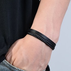 Resim 1 Adet Erkek Çift Dokuma PU Deri Bileklik - Sağlam Dokuma, Şık Minimalist Tasarım, Günlük Kullanım İçin Dayanıklı, Gündelik veya Resmi Kıyafetlerle Uyumlu, Yıl Boyu Aksesuar (Kaplamasız) 