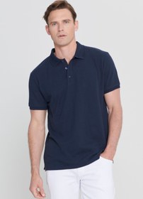Resim Altınyıldız Classics Erkek Lacivert %100 Pamuk Kıvrılmaz Pike Polo Yaka Slim Fit Dar Kesim Tişört 