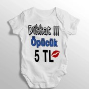 Resim Limon Dikkat Öpücük 5 Tl Yazılı Baskılı Bebek Zıbını 