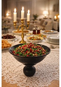 Resim Justwood Nar Ayaklı Ahşap 23 Cm Melamin Siyah Servis Tabağı, Çukur Sunum Tabağı, Sunumluk, Kase Siyah 